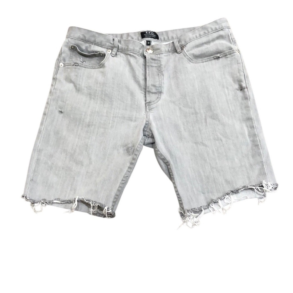 A.P.C. Biker Jean Shorts Size 32 Gray Distressed Denim